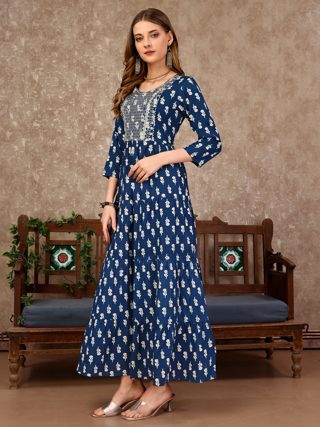 Embroidered & Printed Flared Rayon Kurta premium Luxury