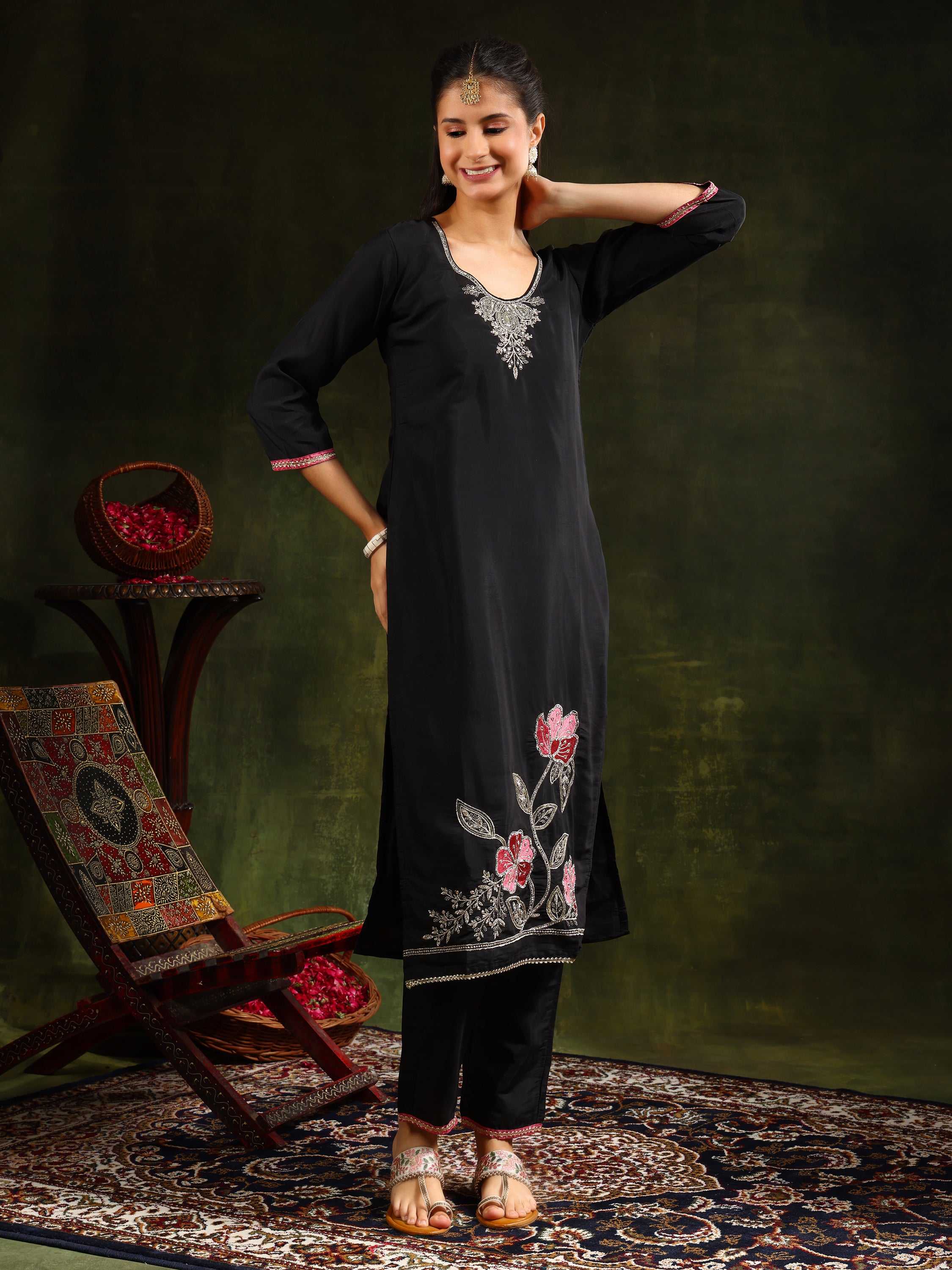 Swarovski & Sequined Embroidered kurta with pant & Dupatta