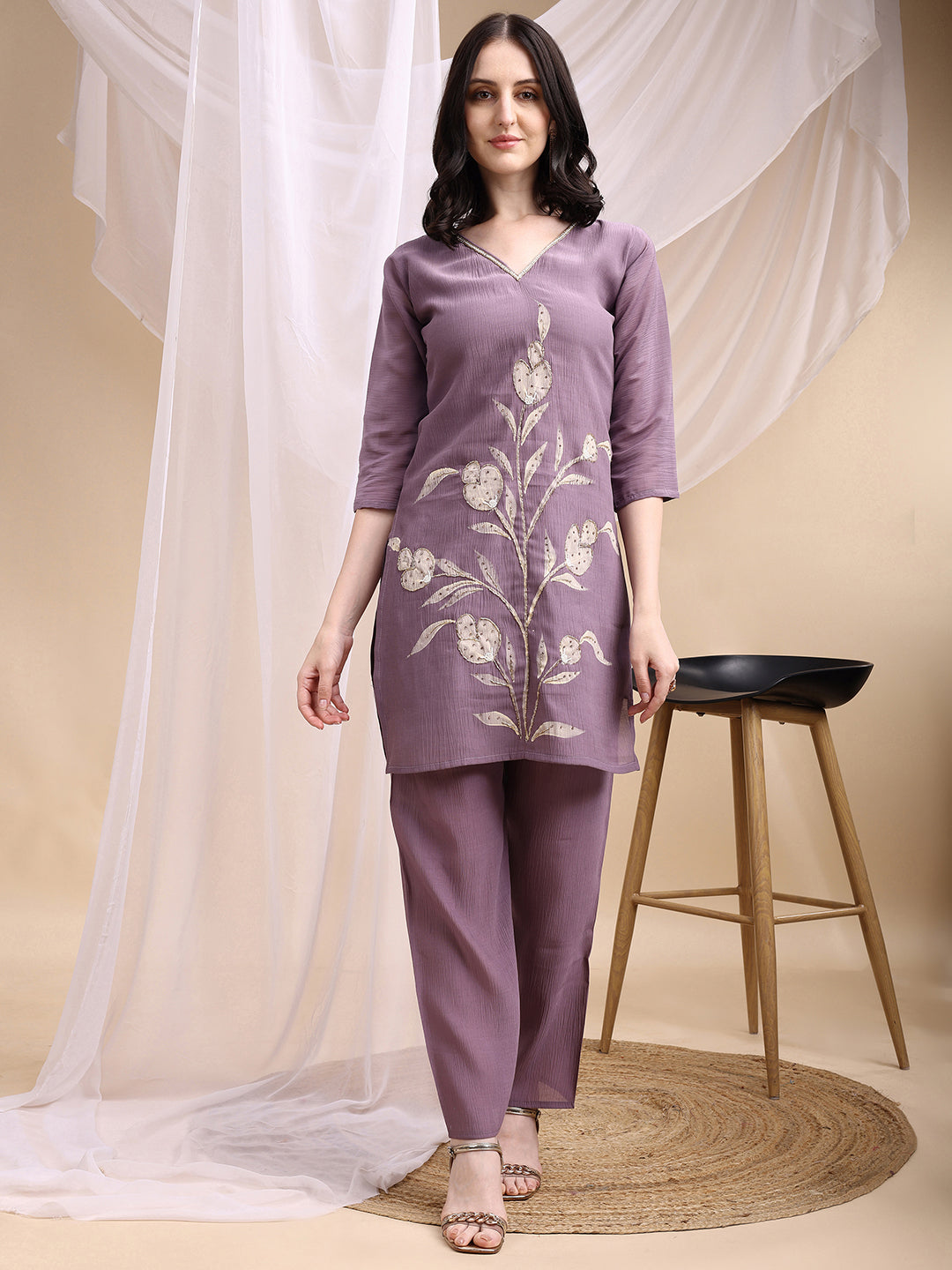 Hand Embroidered & Painted Kurta with Pant