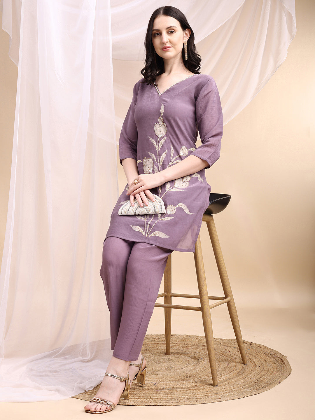 Hand Embroidered & Painted Kurta with Pant
