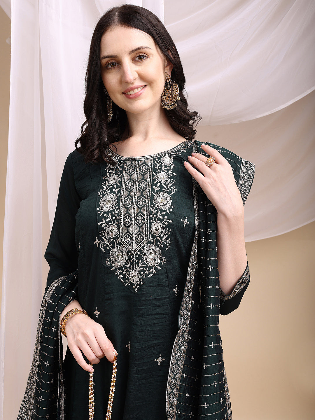 Embroidered Anarkali Kurta with Pant & Embroidered Dupatta