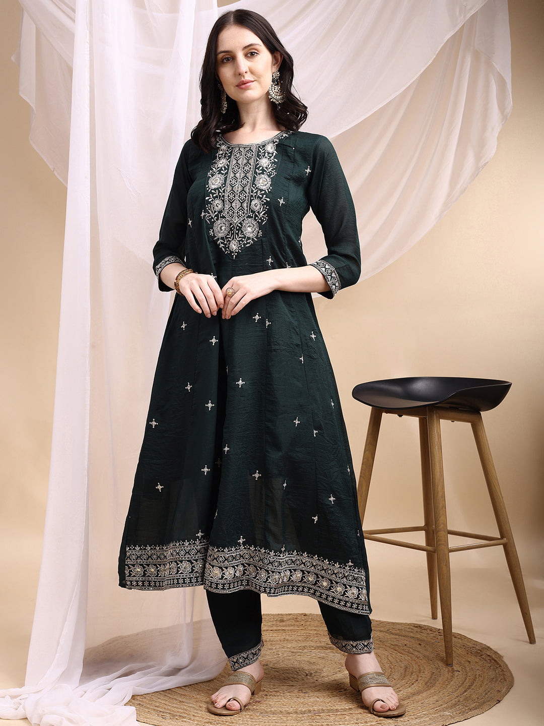 Embroidered Anarkali Kurta with Pant & Embroidered Dupatta