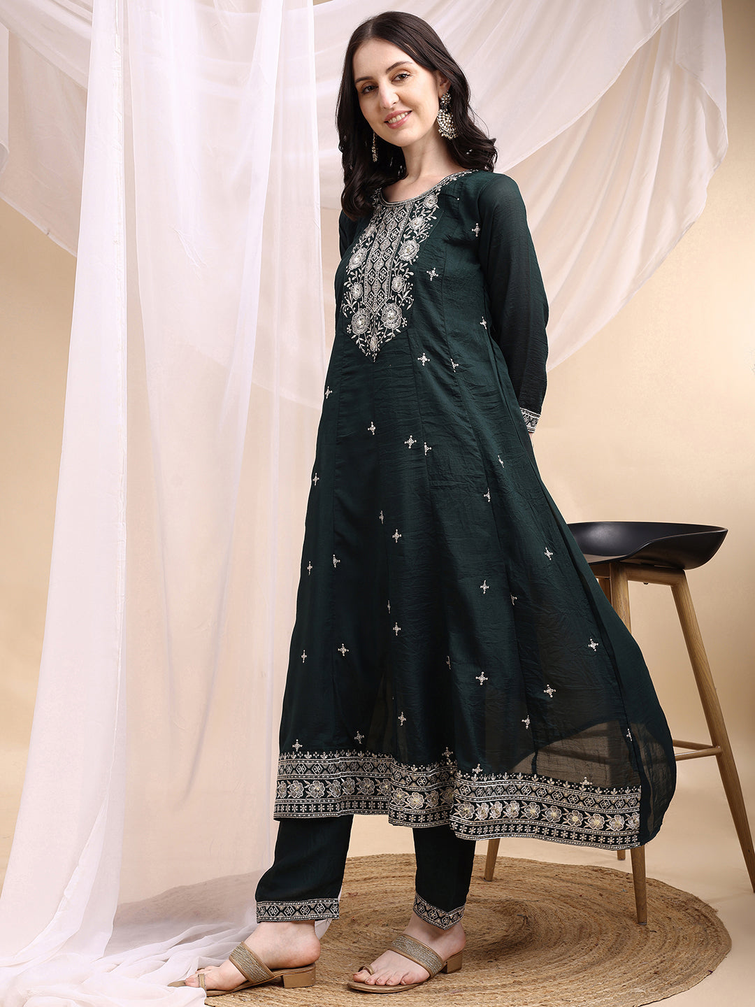 Embroidered Anarkali Kurta with Pant & Embroidered Dupatta