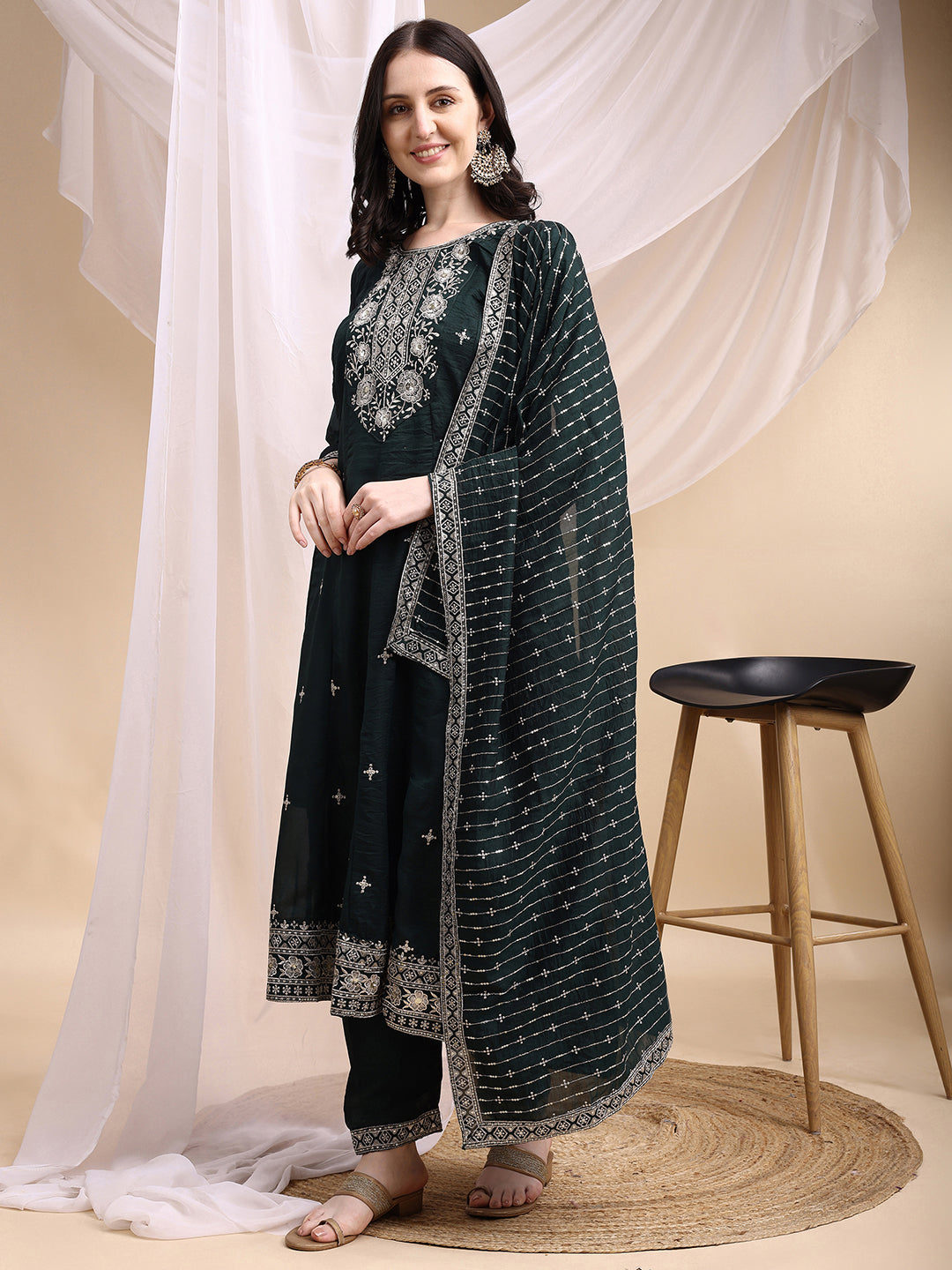 Embroidered Anarkali Kurta with Pant & Embroidered Dupatta