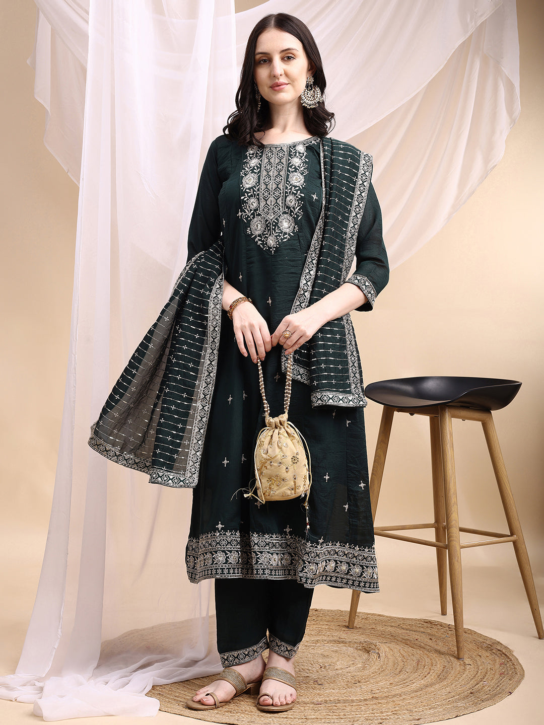 Embroidered Anarkali Kurta with Pant & Embroidered Dupatta