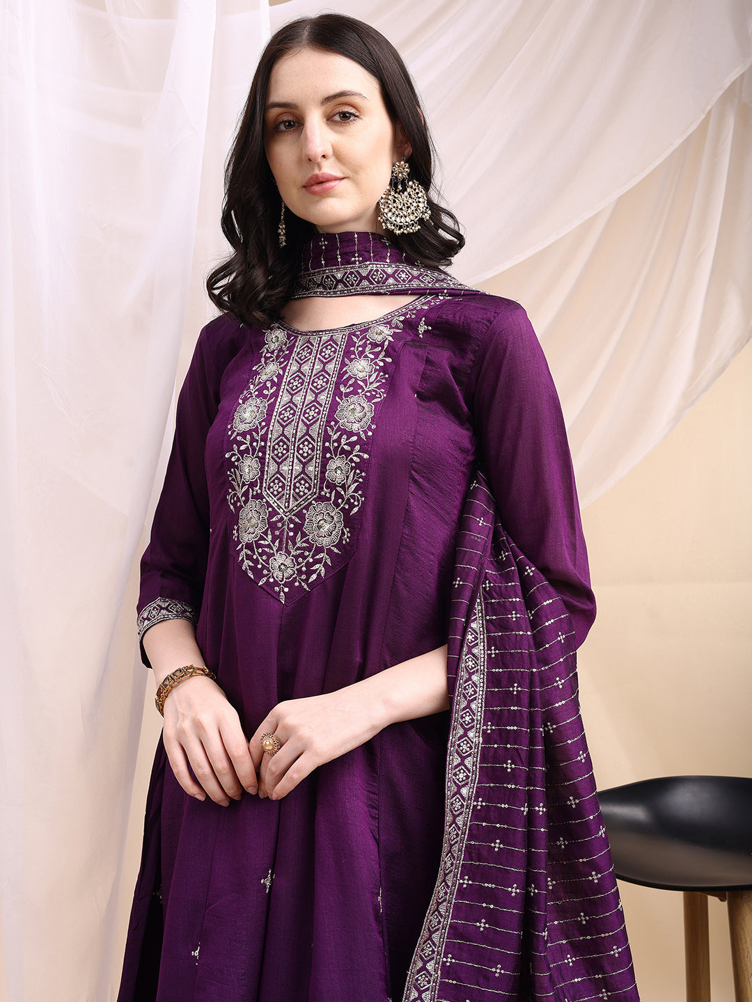 Embroidered Anarkali Kurta with Pant & Embroidered Dupatta