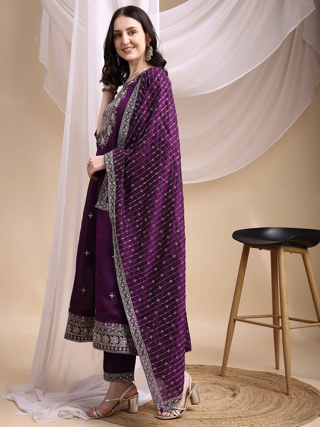 Embroidered Anarkali Kurta with Pant & Embroidered Dupatta