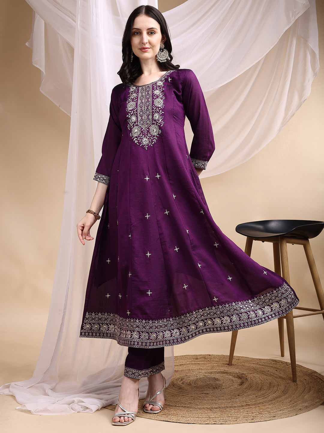Embroidered Anarkali Kurta with Pant & Embroidered Dupatta