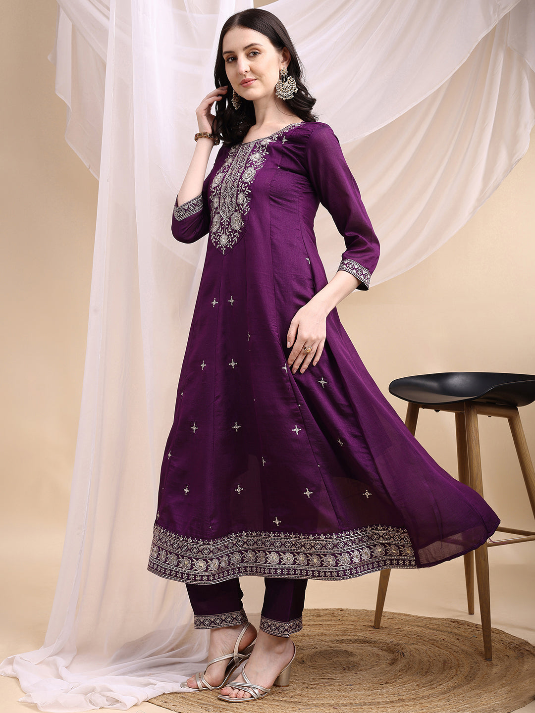 Embroidered Anarkali Kurta with Pant & Embroidered Dupatta