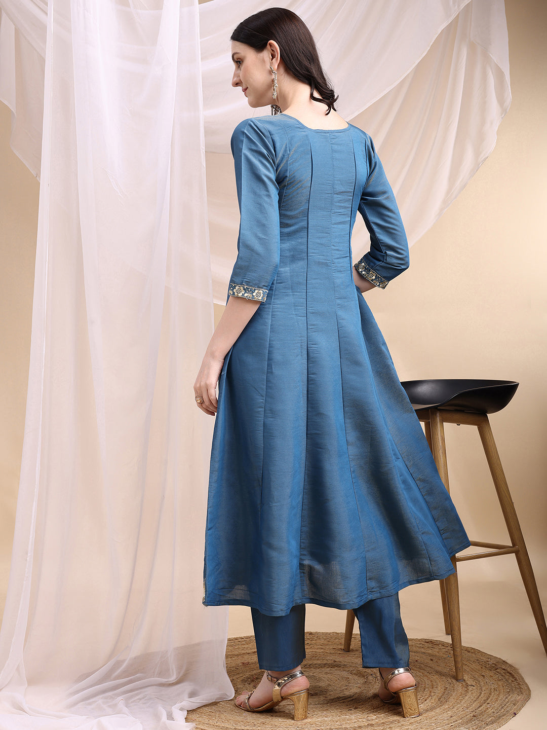 Hand Embroidered Anarkali Kurta with Pant & Embroidered Dupatta