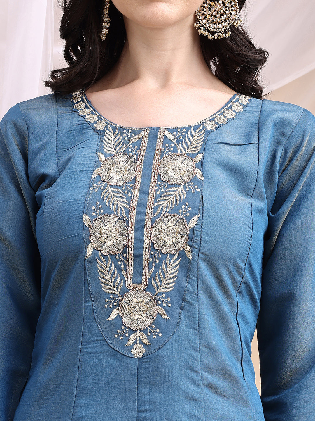 Hand Embroidered Anarkali Kurta with Pant & Embroidered Dupatta