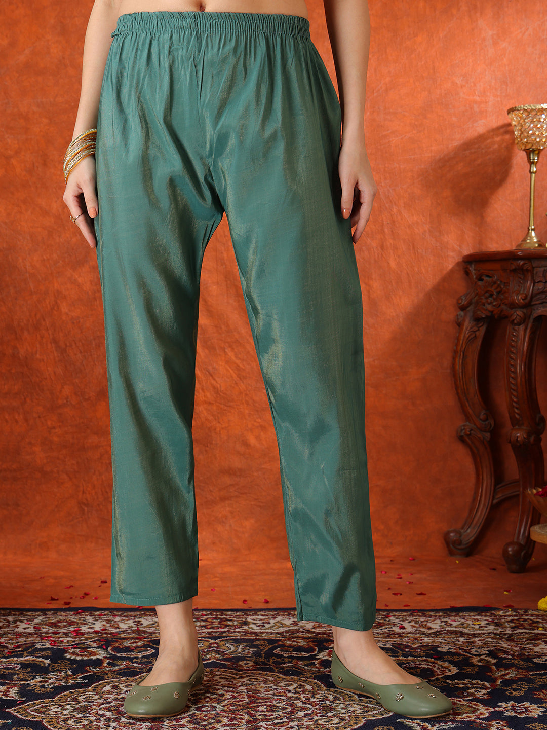 Sequin Embroidered Kurta with Pant & Embroidered Organza Dupatta
