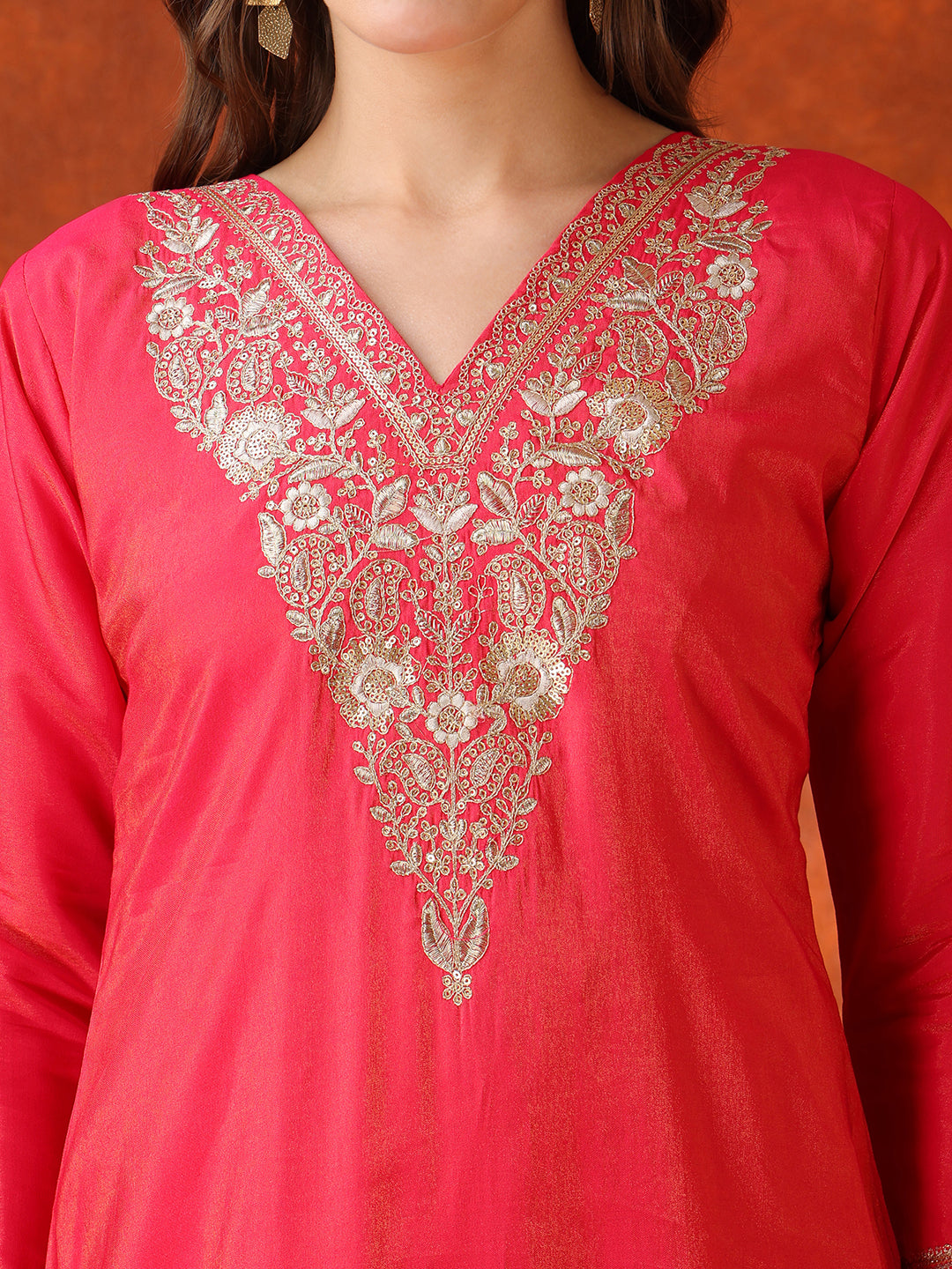 Sequin Embroidered Kurta with Pant & Embroidered Organza Dupatta