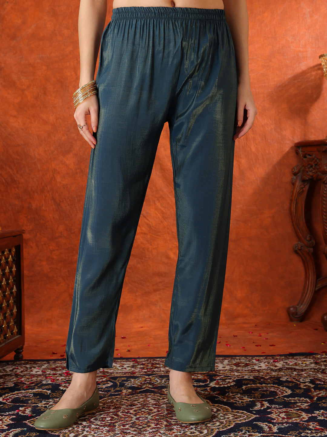 Sequin Embroidered Kurta with Pant & Embroidered Organza Dupatta