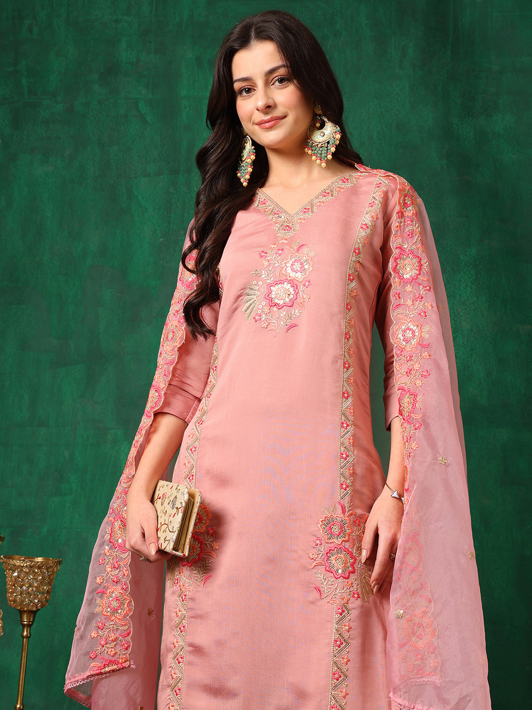 Embroidered Kurta with Pant & Embroidered Dupatta