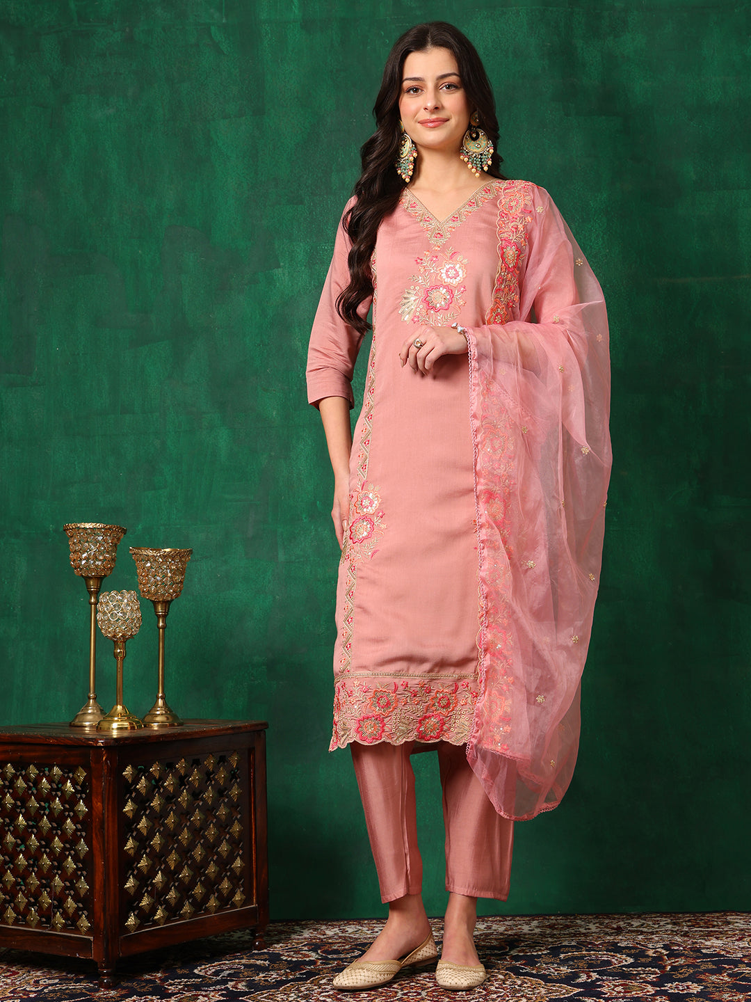 Embroidered Kurta with Pant & Embroidered Dupatta