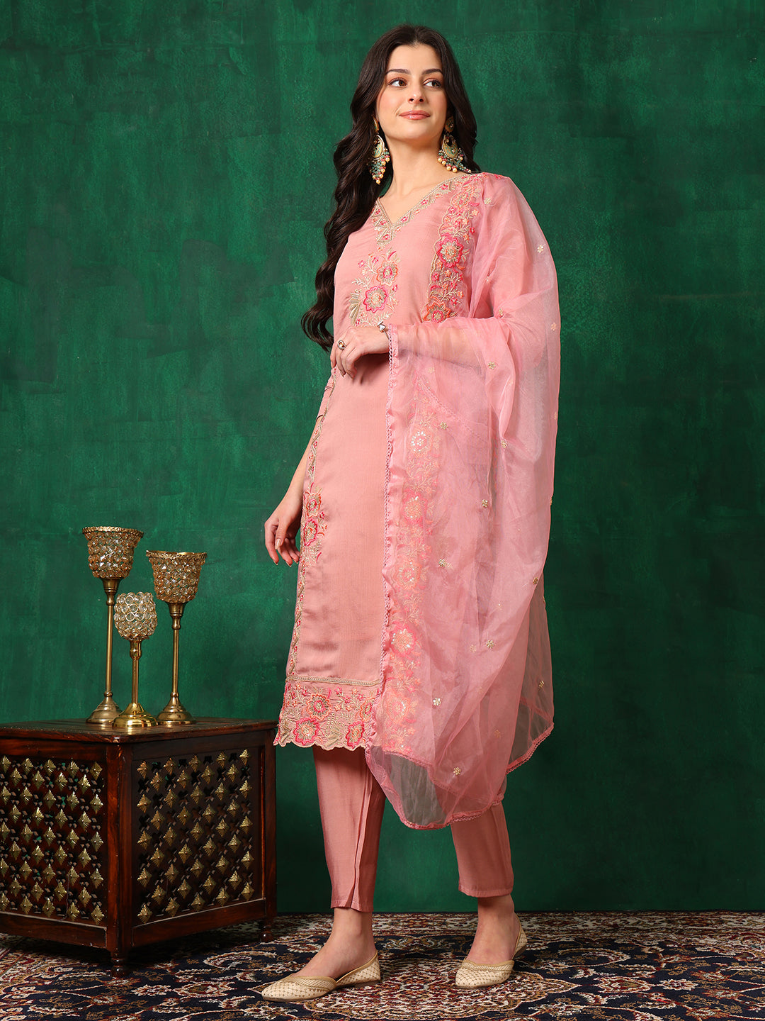 Embroidered Kurta with Pant & Embroidered Dupatta