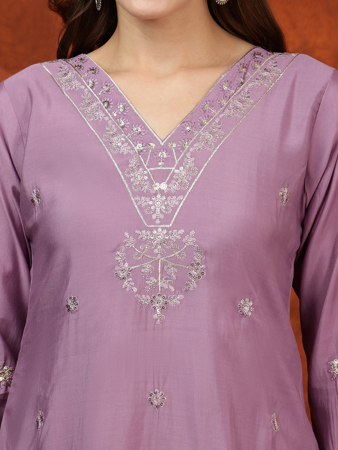 Sequined Embroidered Kurta with pant & Floral Printed Dupatta