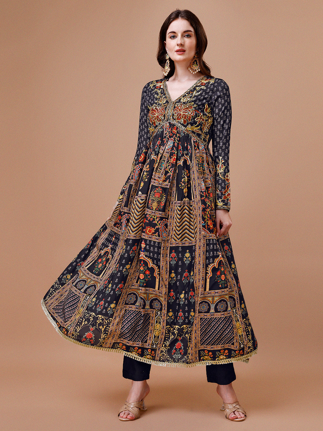 Alia Cut Muslin Printed Black Kurta With Pant And Dupatta Set