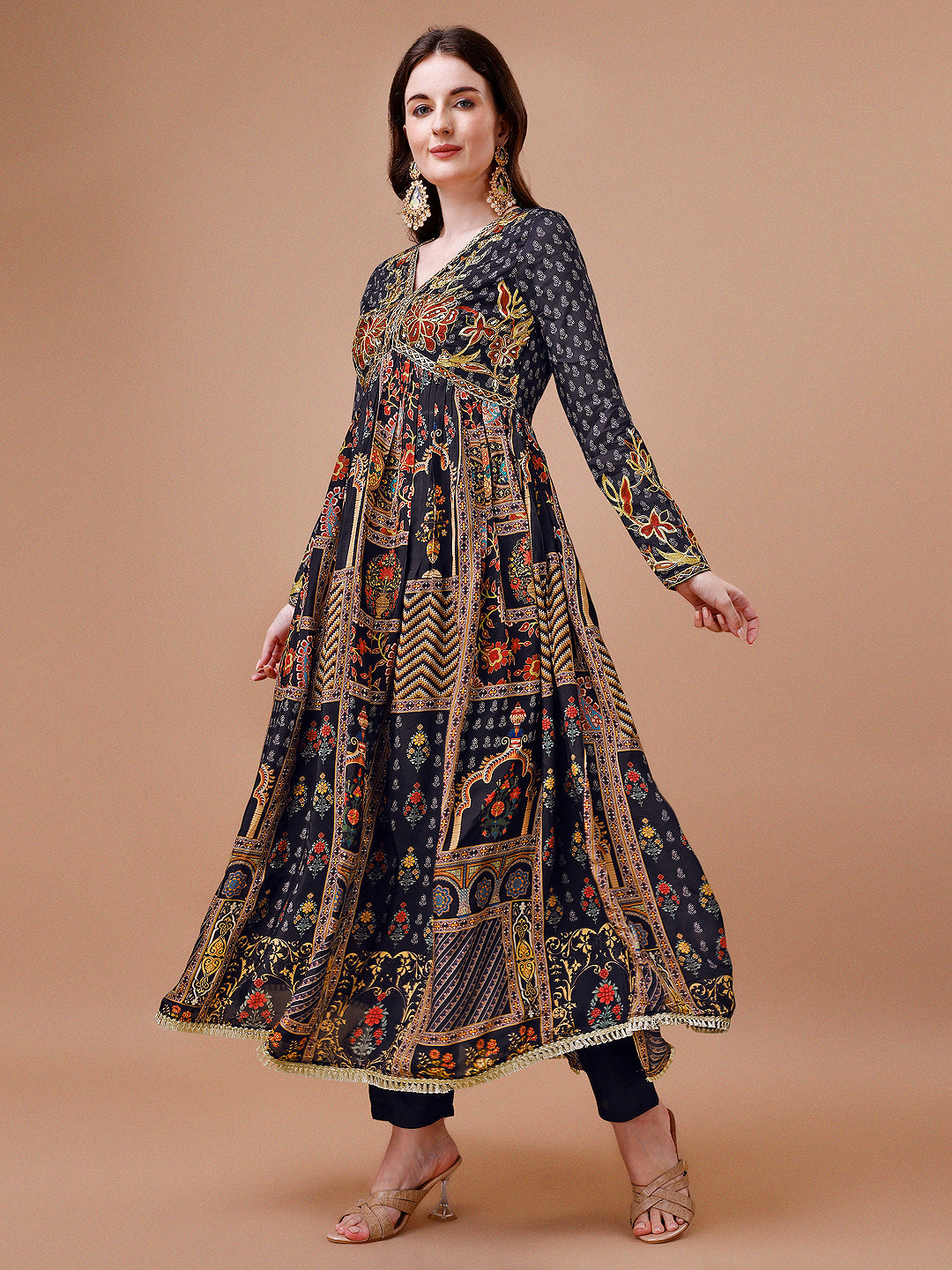 Alia Cut Muslin Printed Black Kurta With Pant And Dupatta Set