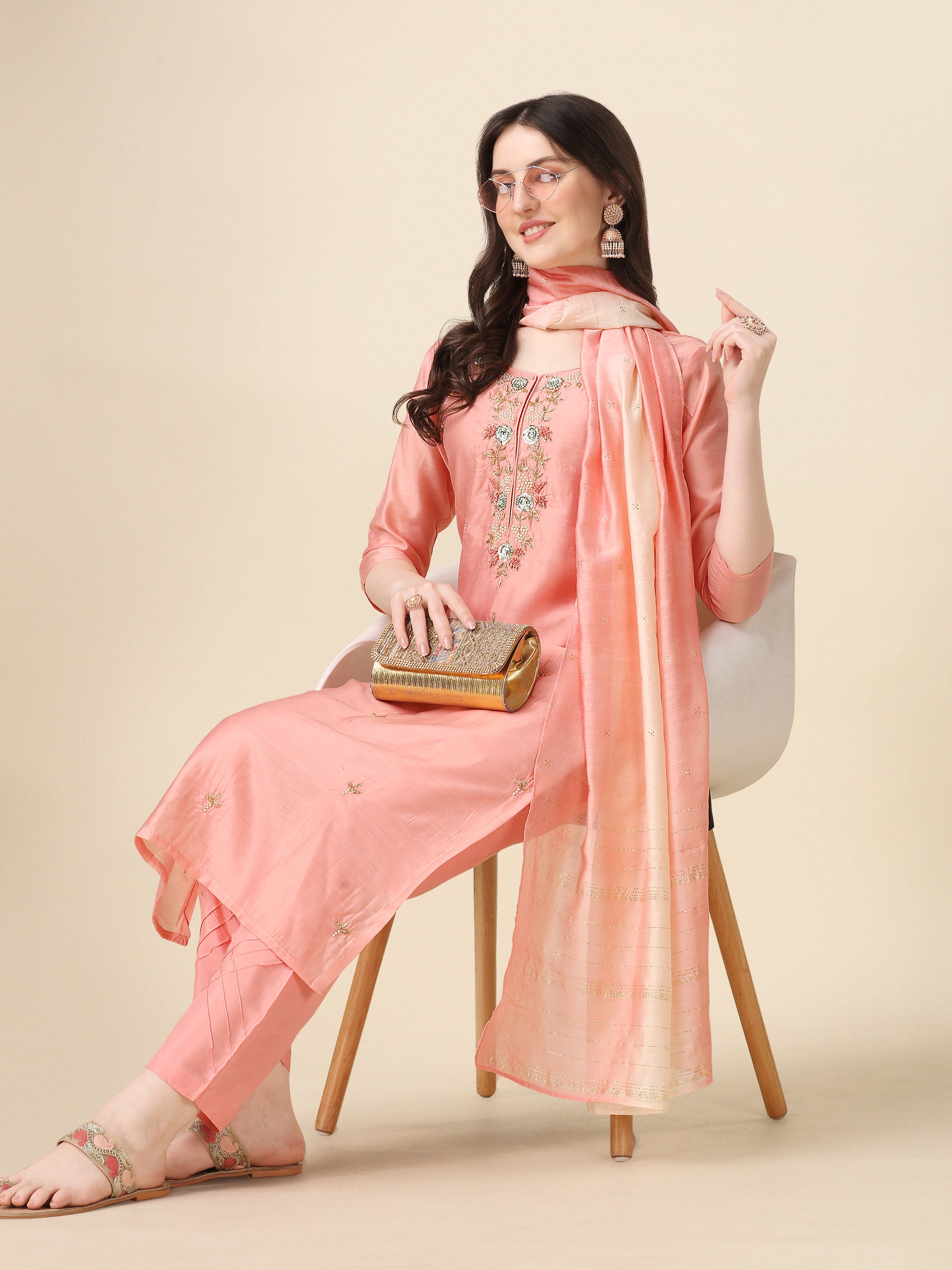 Embroidered kurta with pant & dupatta Set