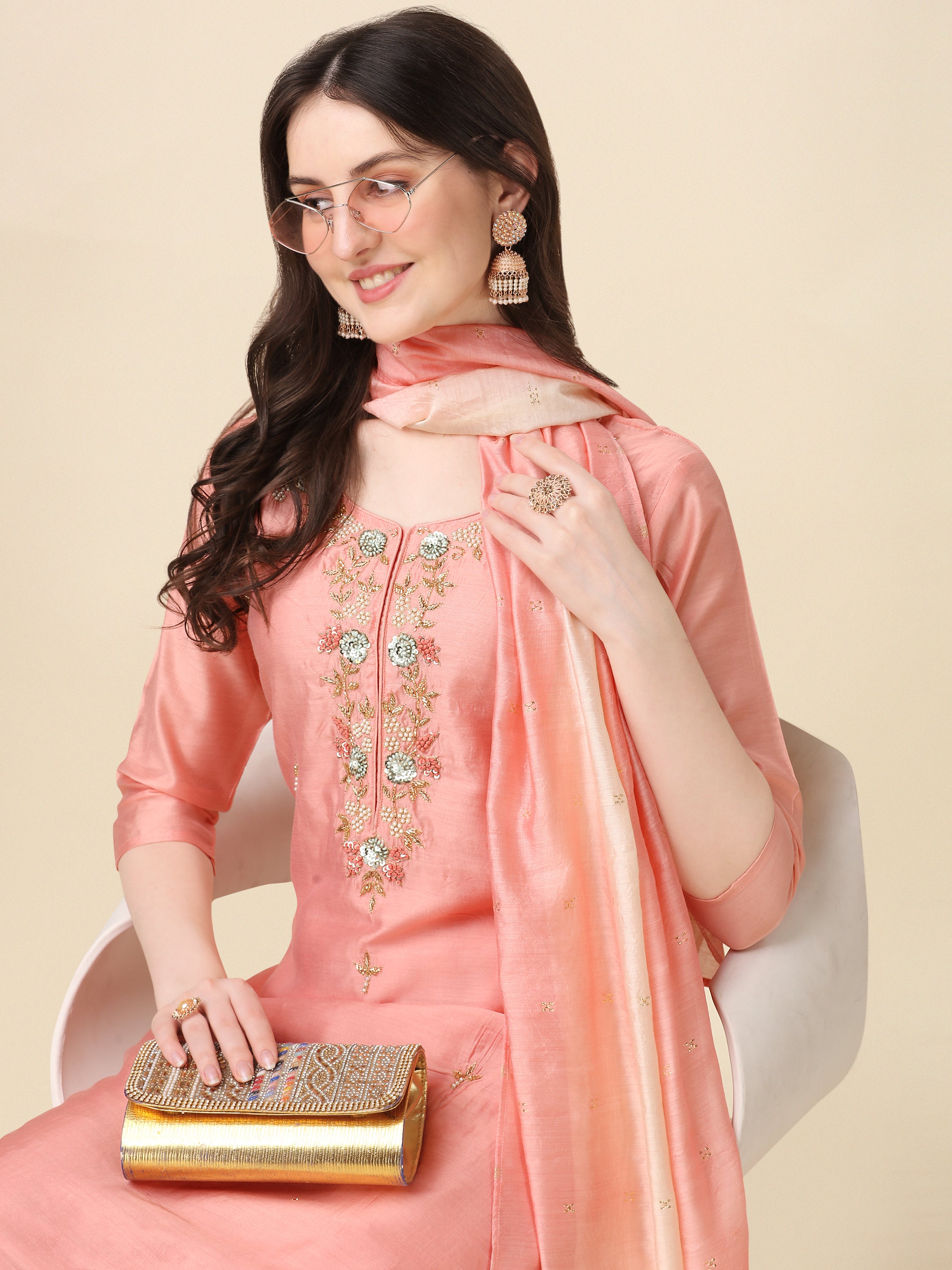 Embroidered kurta with pant & dupatta Set