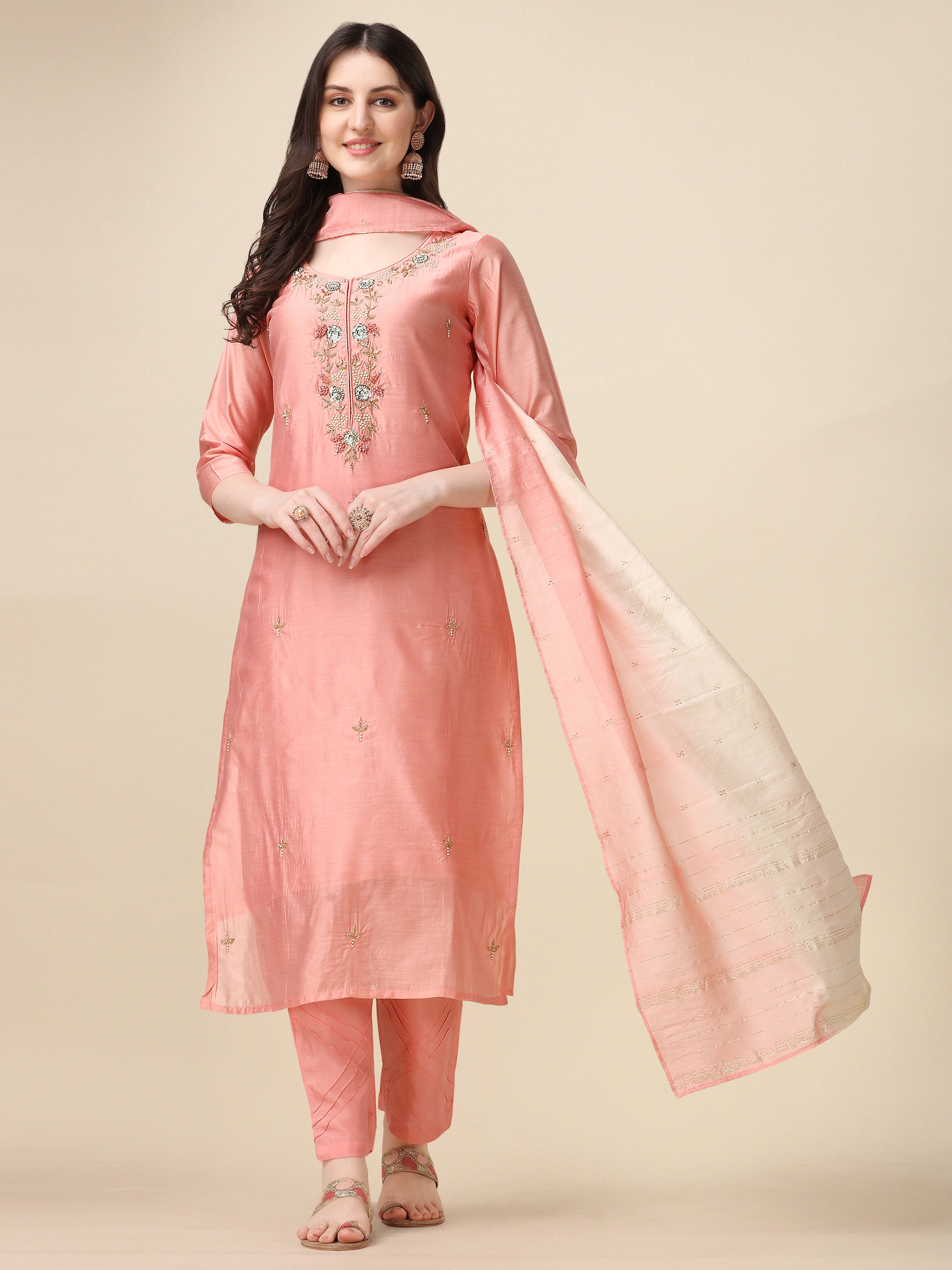 Embroidered kurta with pant & dupatta Set