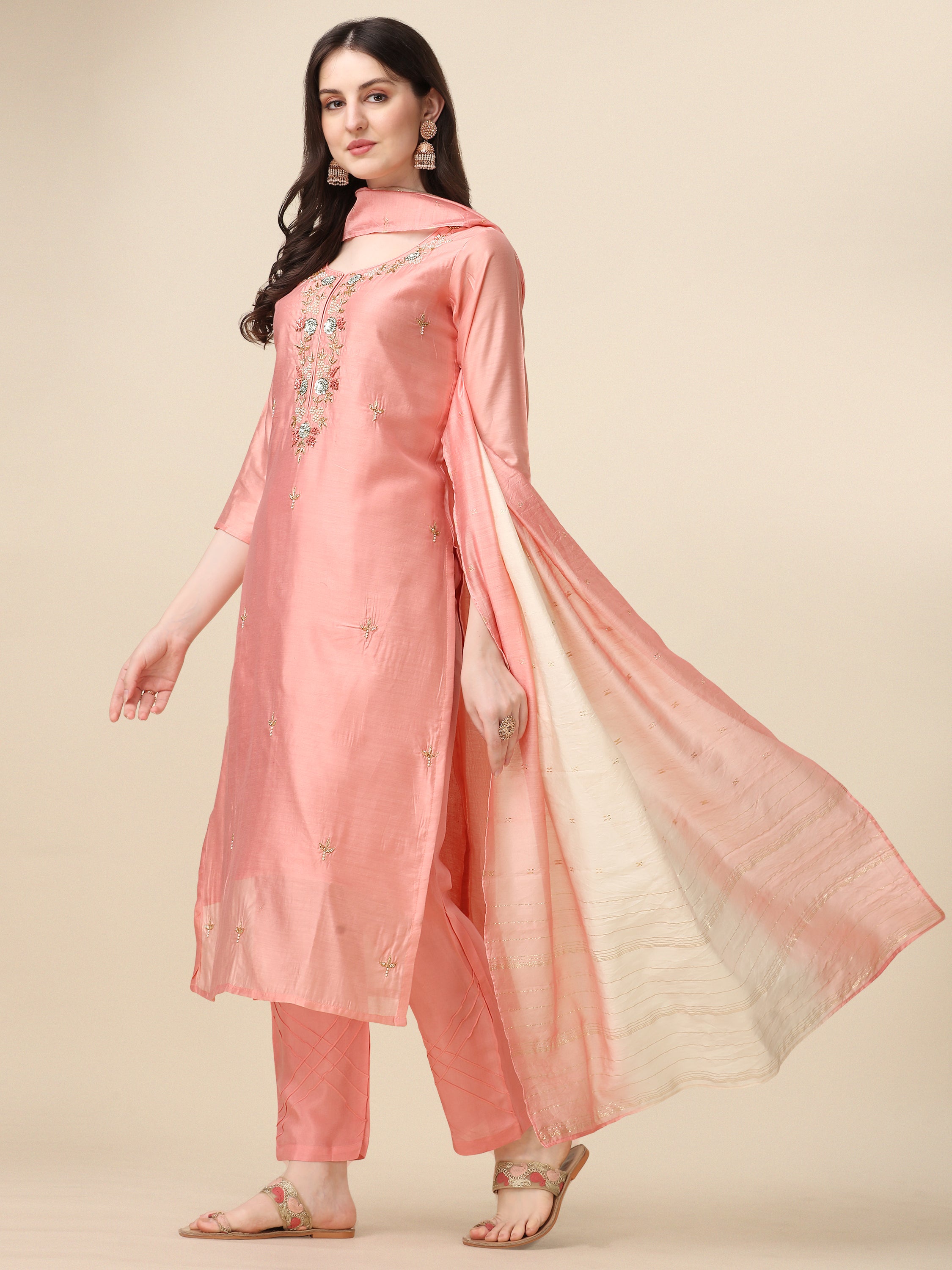 Embroidered kurta with pant & dupatta Set