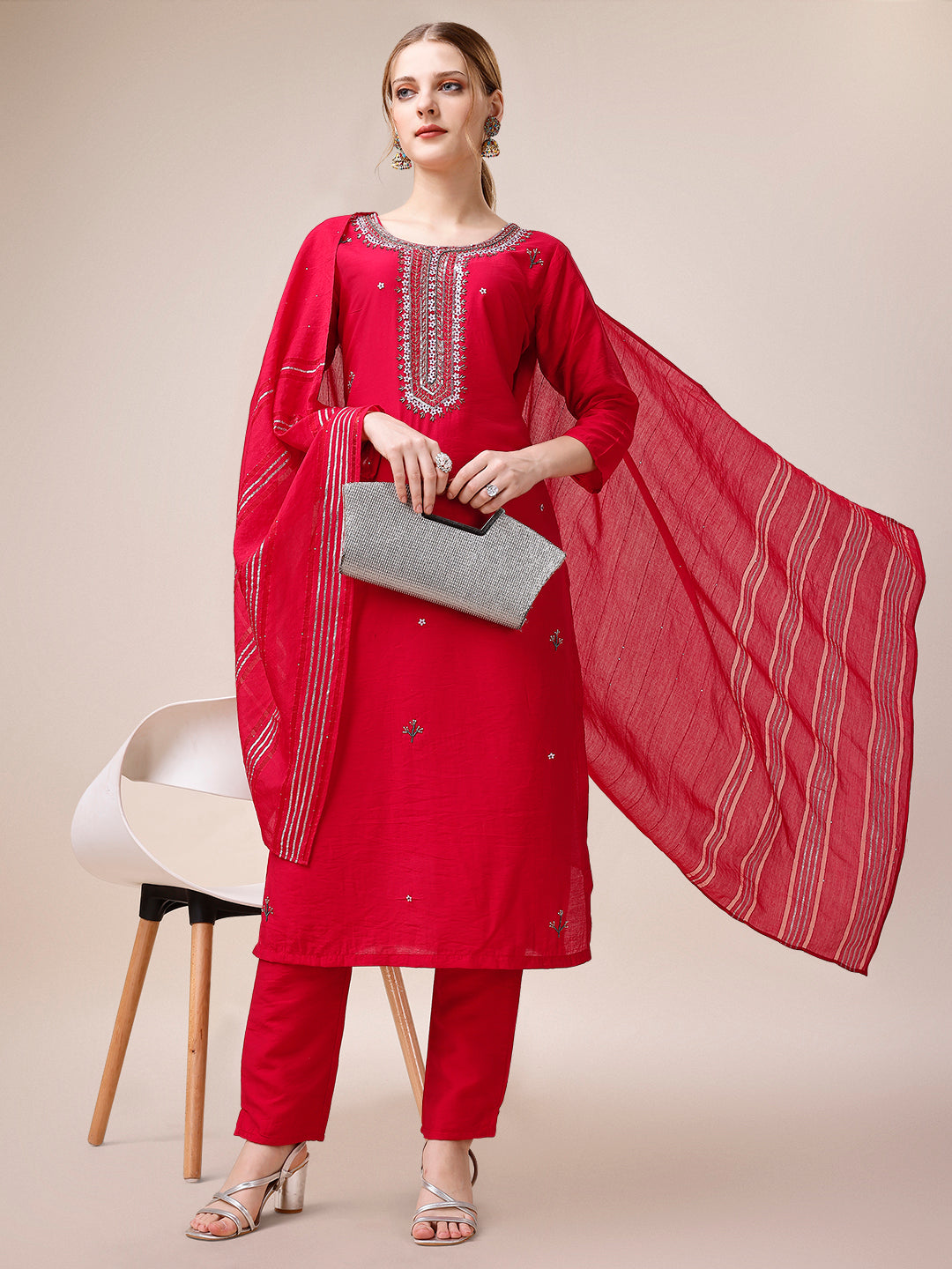 Hand Embroidered Kurta with Pant and Dupatta set