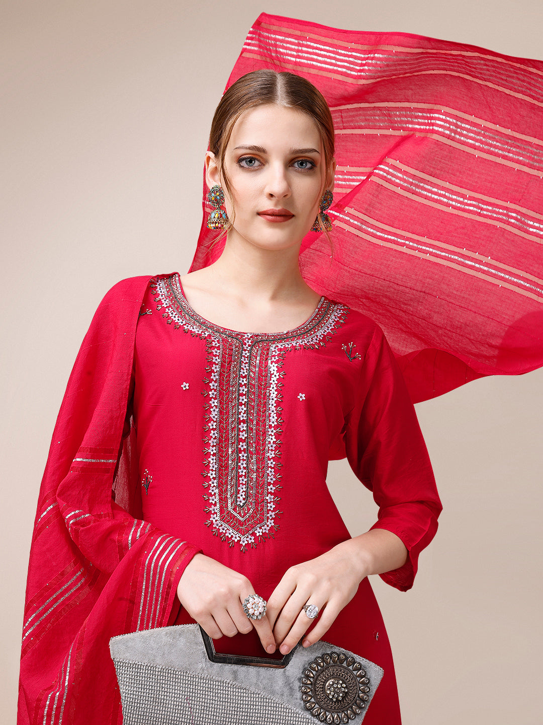 Hand Embroidered Kurta with Pant and Dupatta set