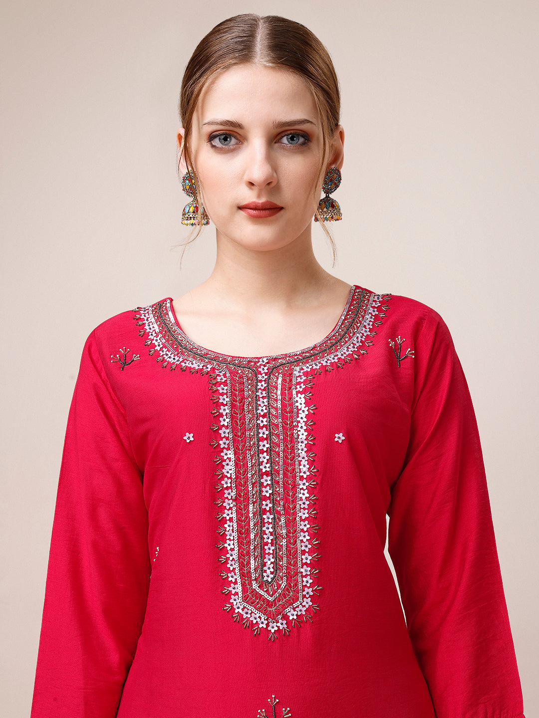 Hand Embroidered Kurta with Pant and Dupatta set