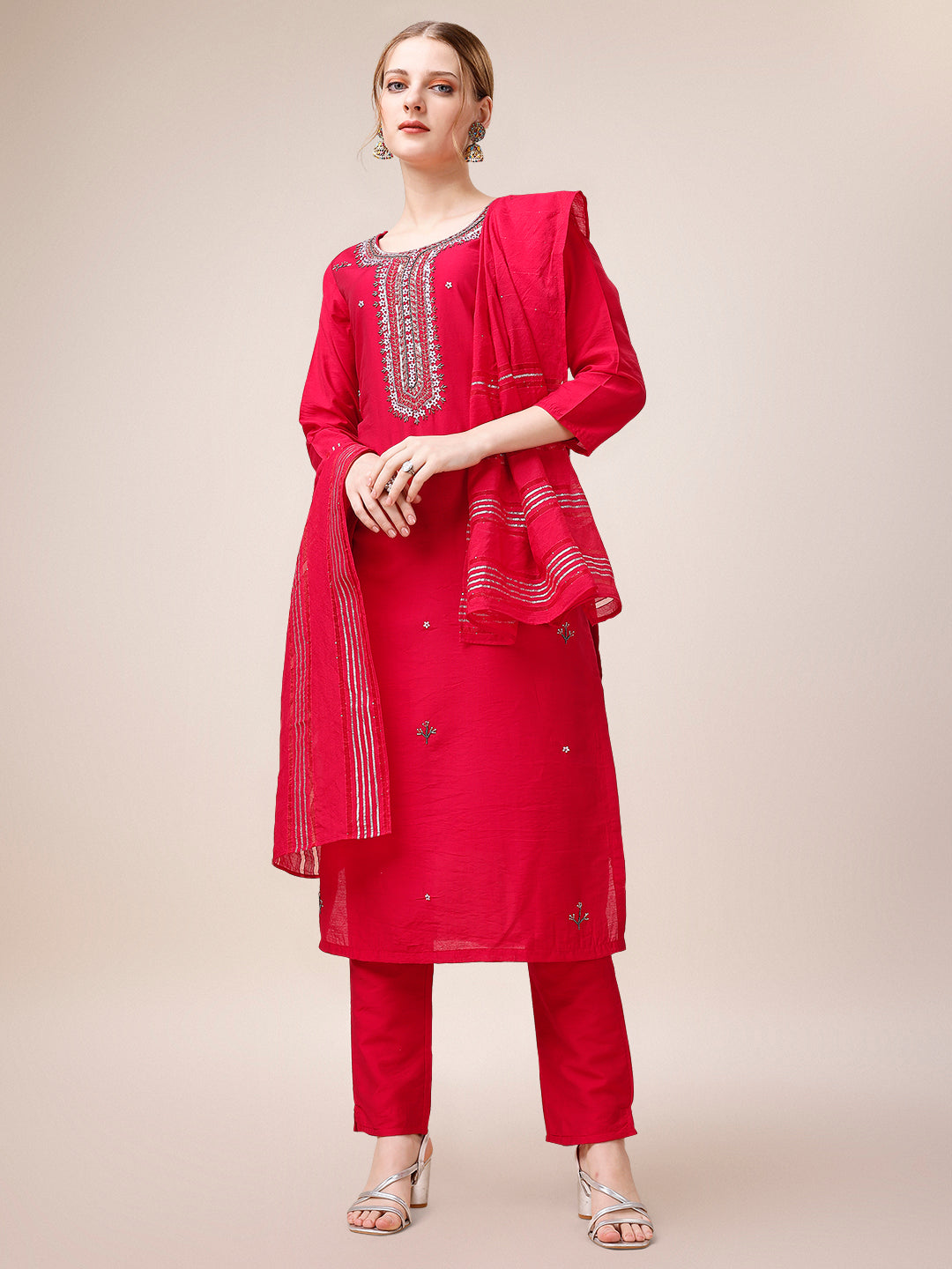 Hand Embroidered Kurta with Pant and Dupatta set