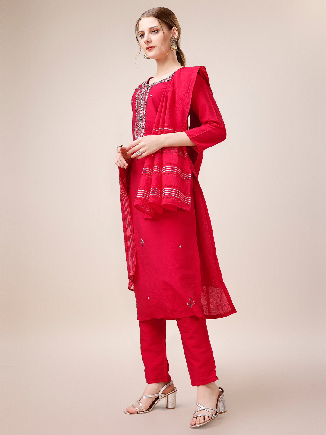 Hand Embroidered Kurta with Pant and Dupatta set