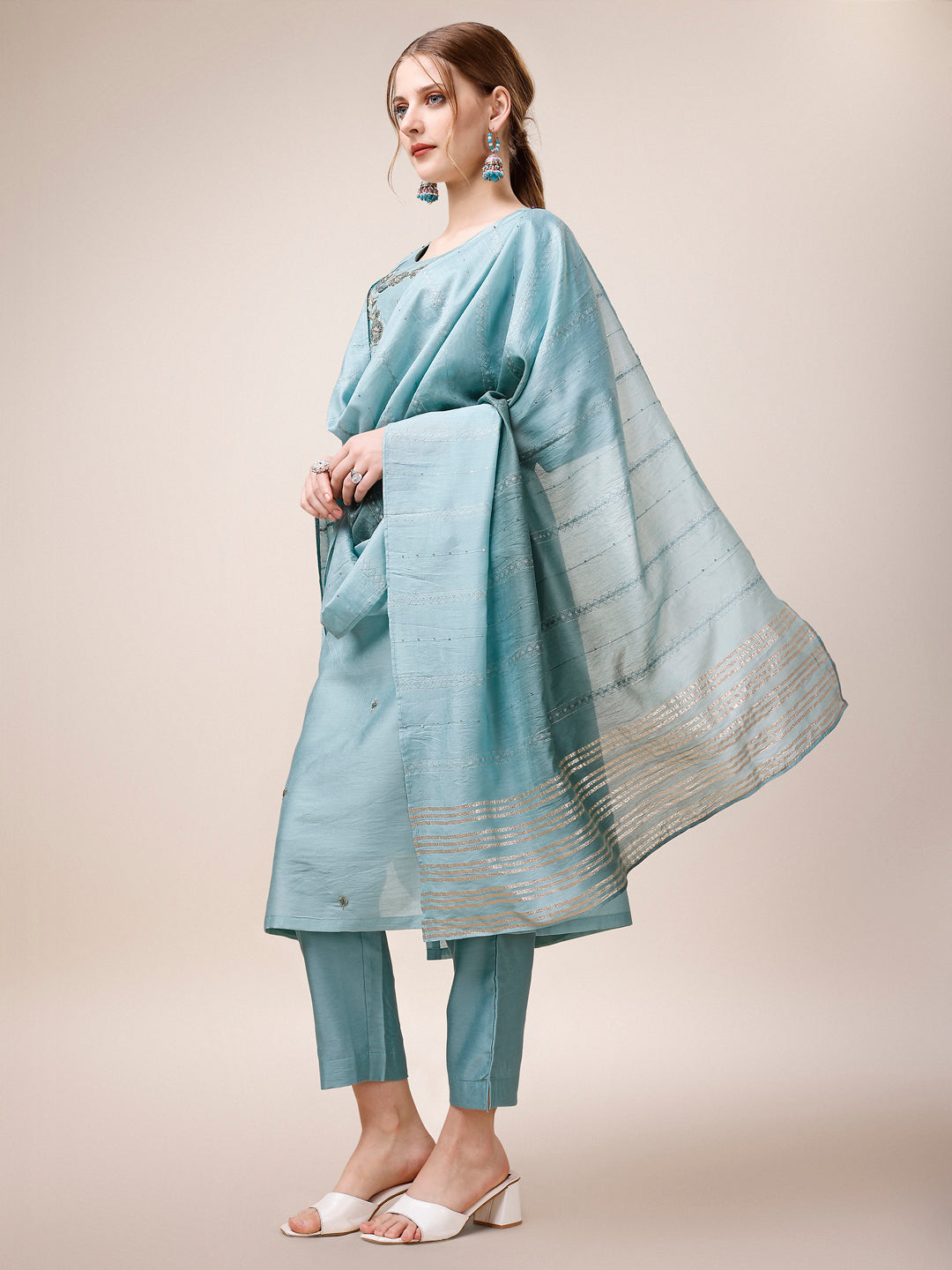 Hand Embroidered Kurta with Pant and Dupatta set