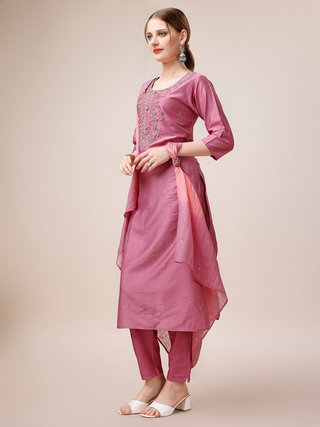 Hand Embroidered Kurta with Pant and Dupatta set