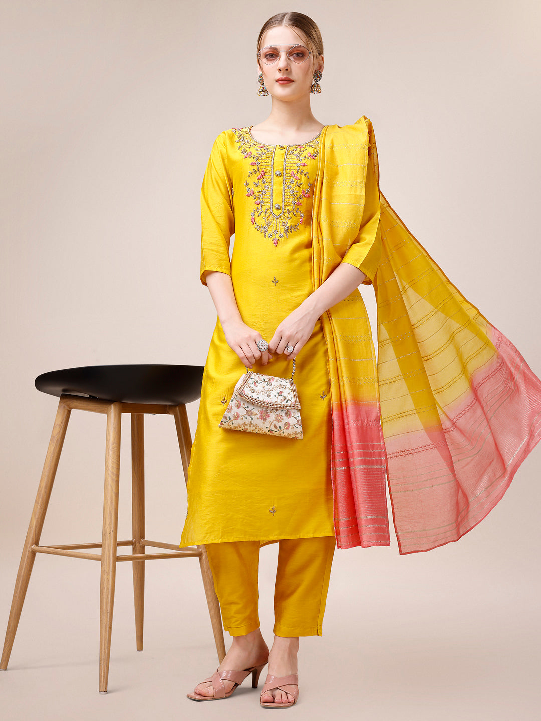 Hand Embroidered Kurta with Pant and Dupatta set