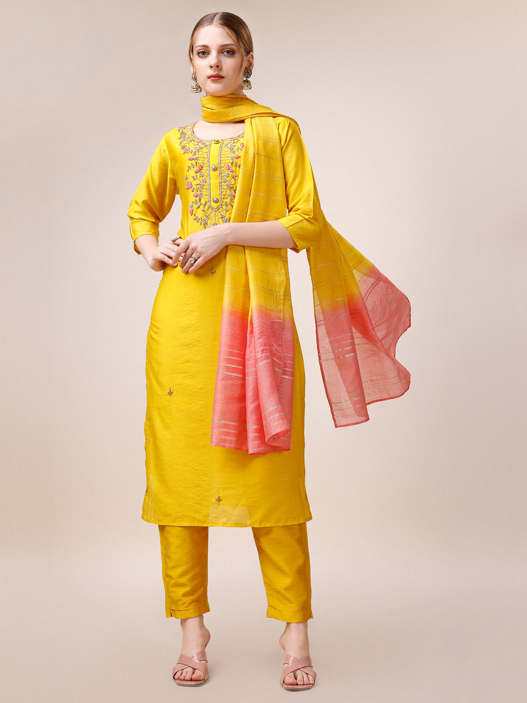 Hand Embroidered Kurta with Pant and Dupatta set