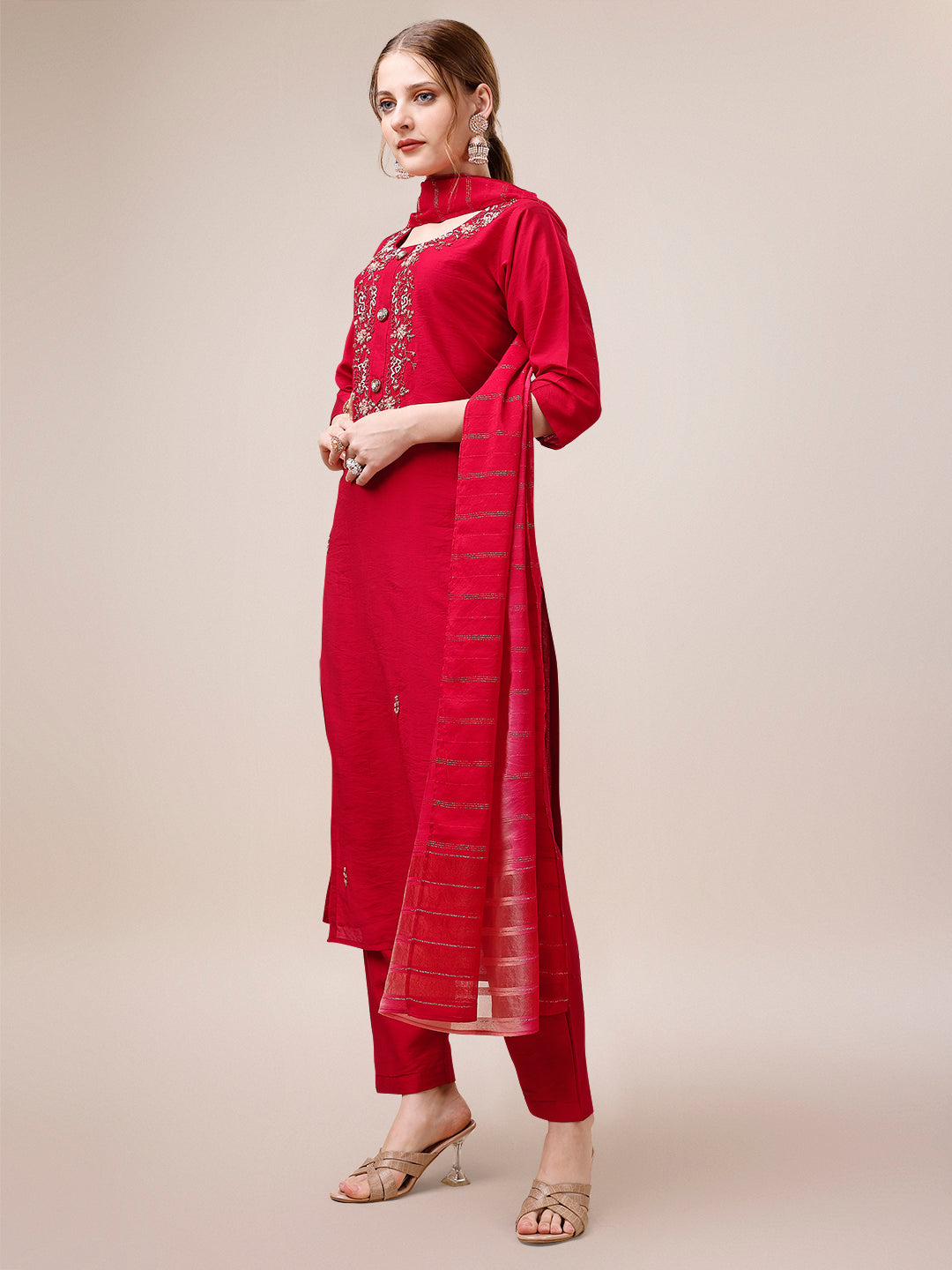 Hand Embroidered Kurta with Pant and Dupatta set