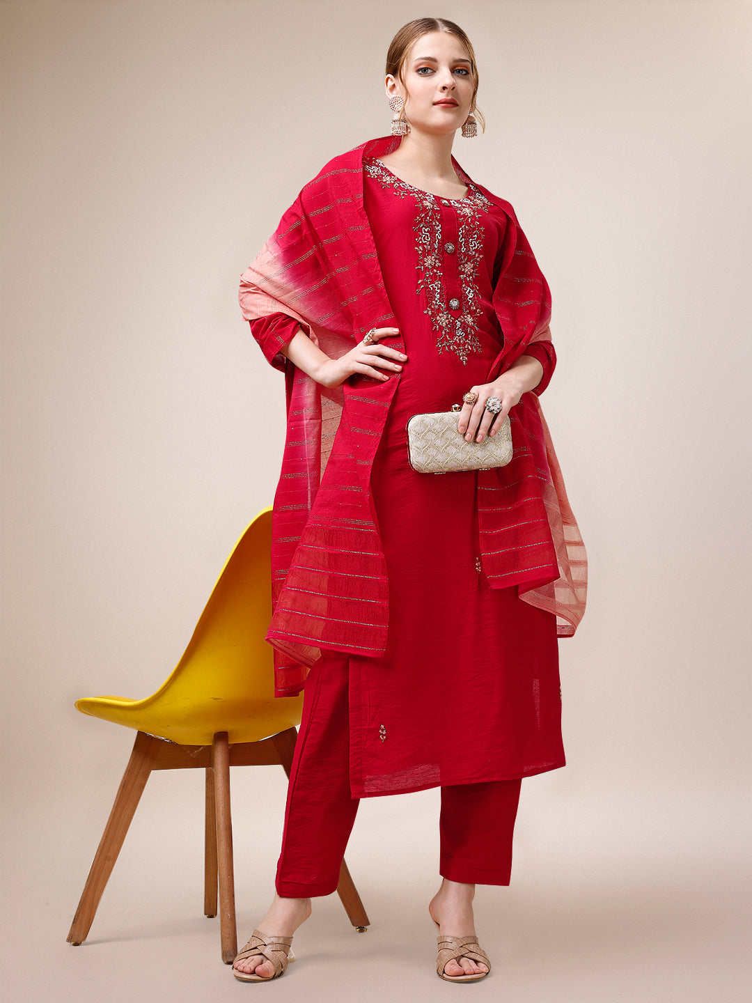 Hand Embroidered Kurta with Pant and Dupatta set