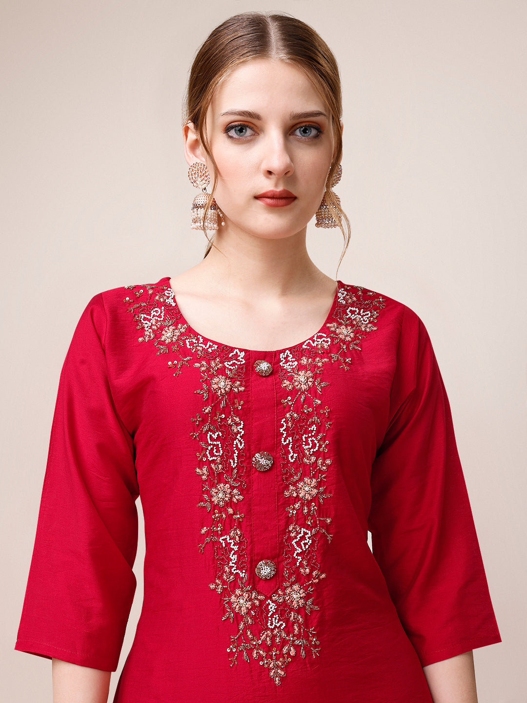 Hand Embroidered Kurta with Pant and Dupatta set