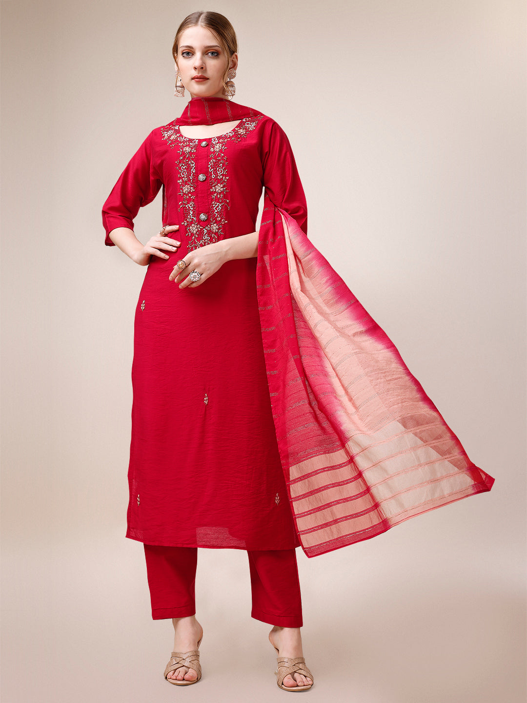 Hand Embroidered Kurta with Pant and Dupatta set