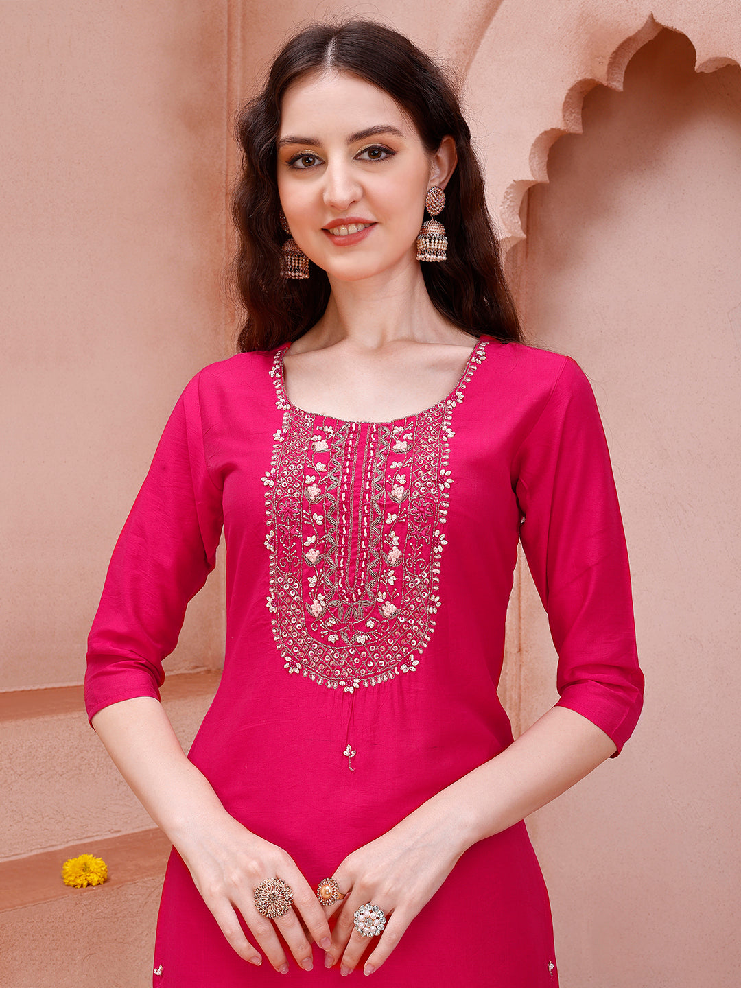 Embroidered kurta with pant and dupatta set