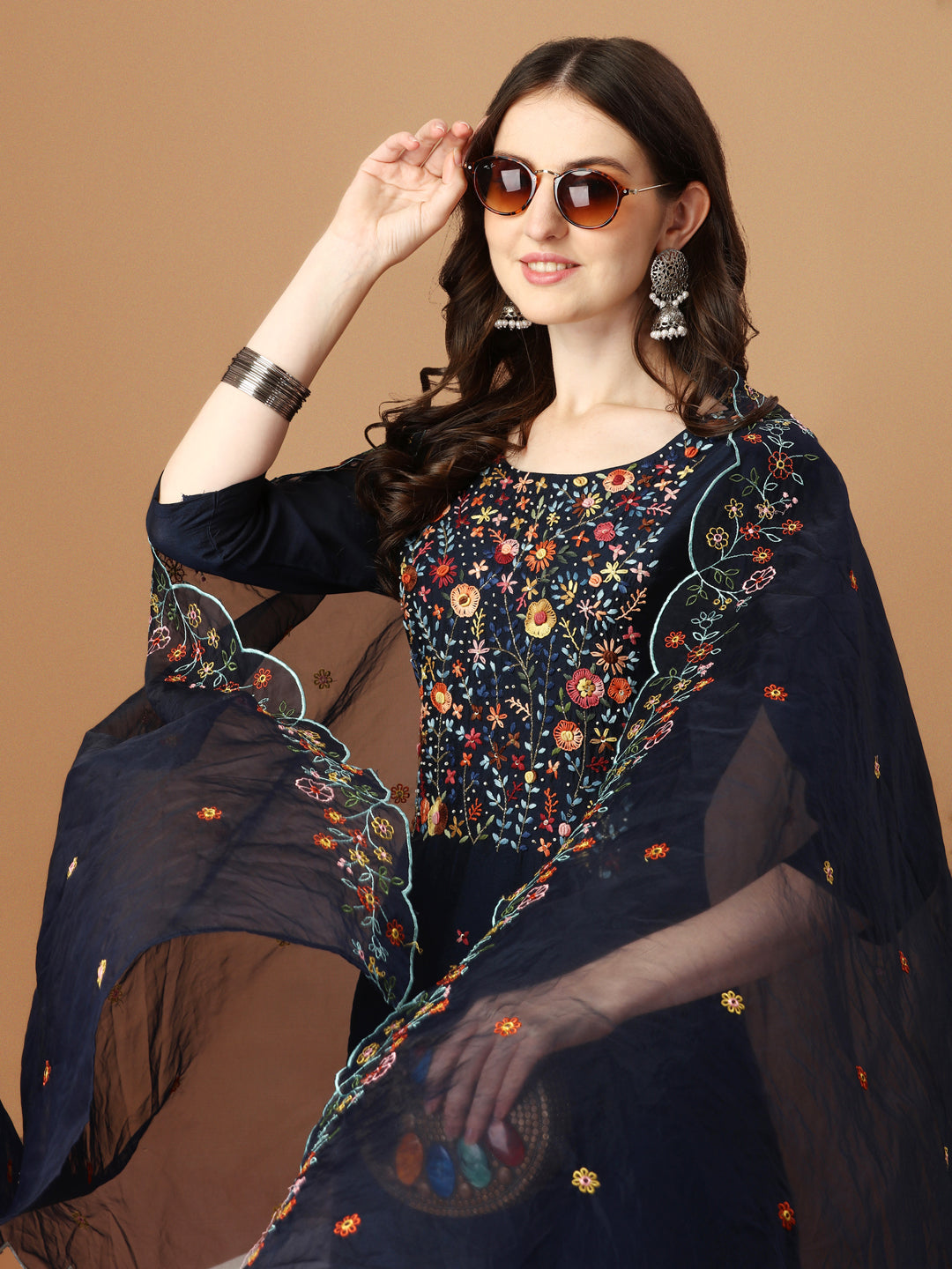 Embroidered Kurta with Pant and Embroidered Dupatta Set