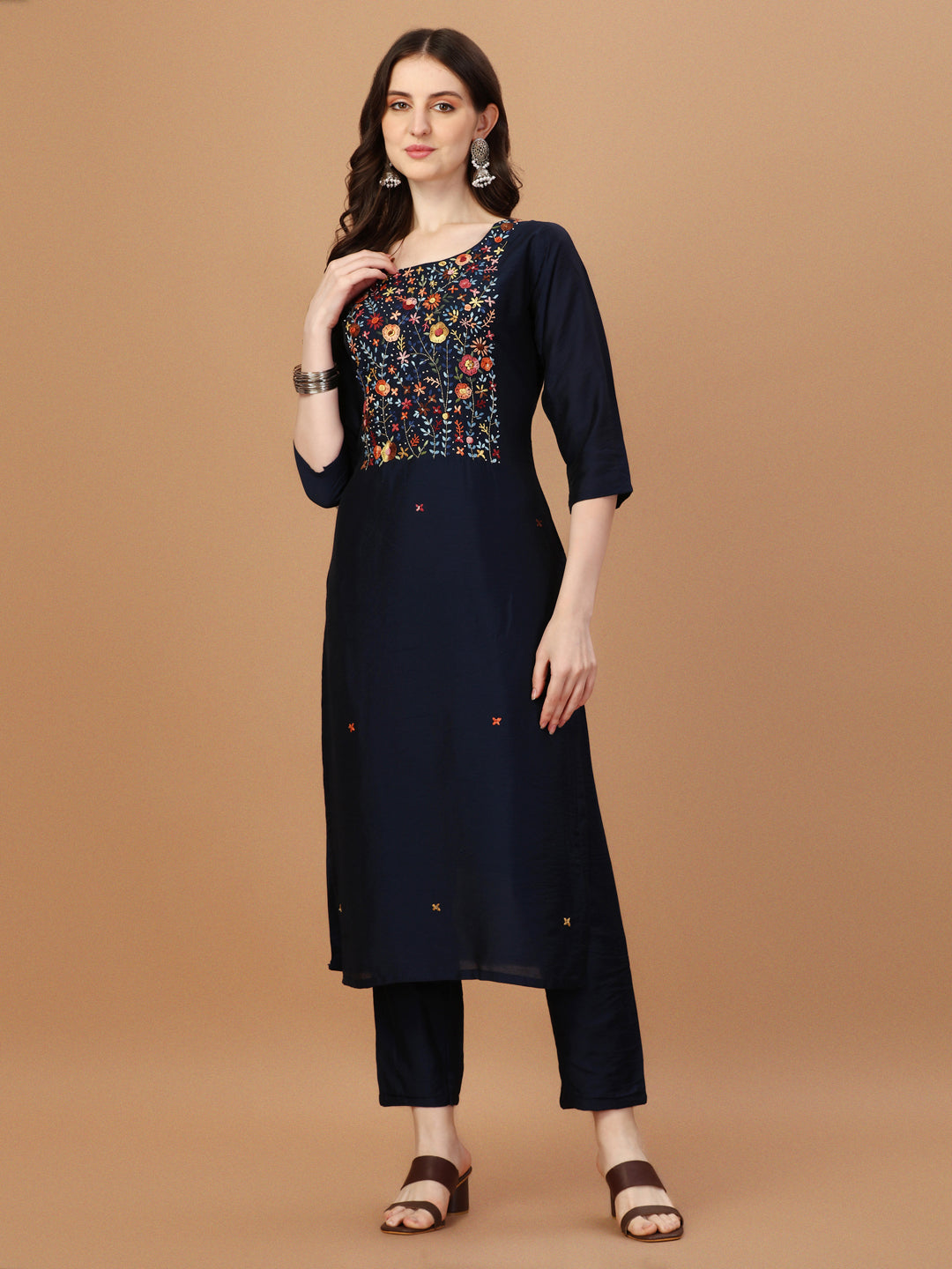 Embroidered Kurta with Pant and Embroidered Dupatta Set