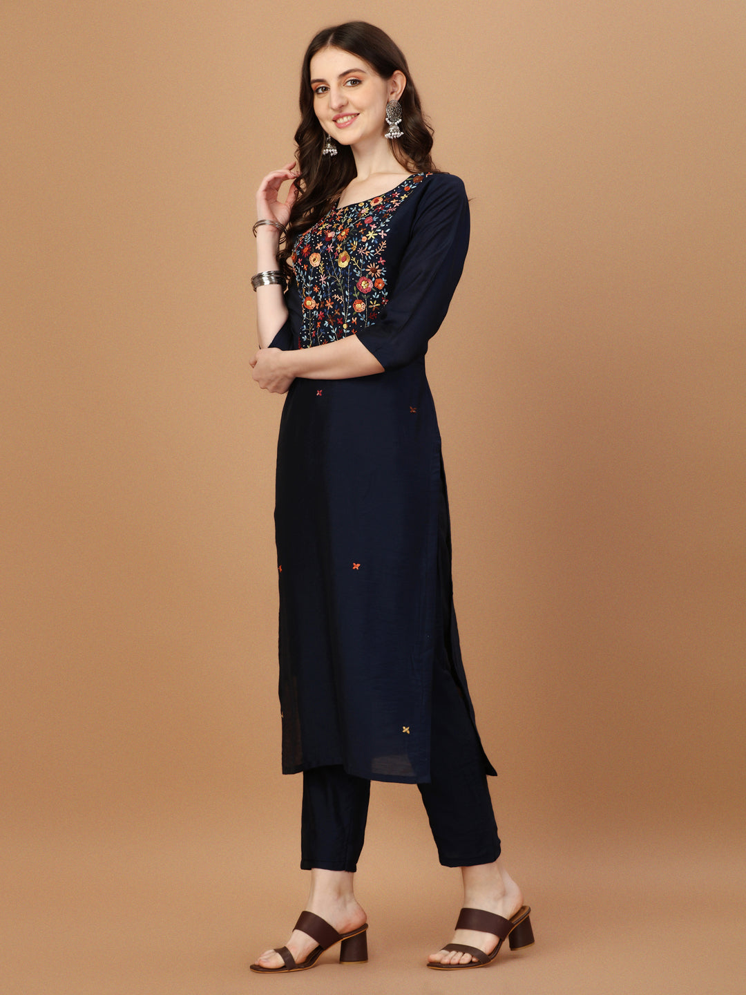 Embroidered Kurta with Pant and Embroidered Dupatta Set