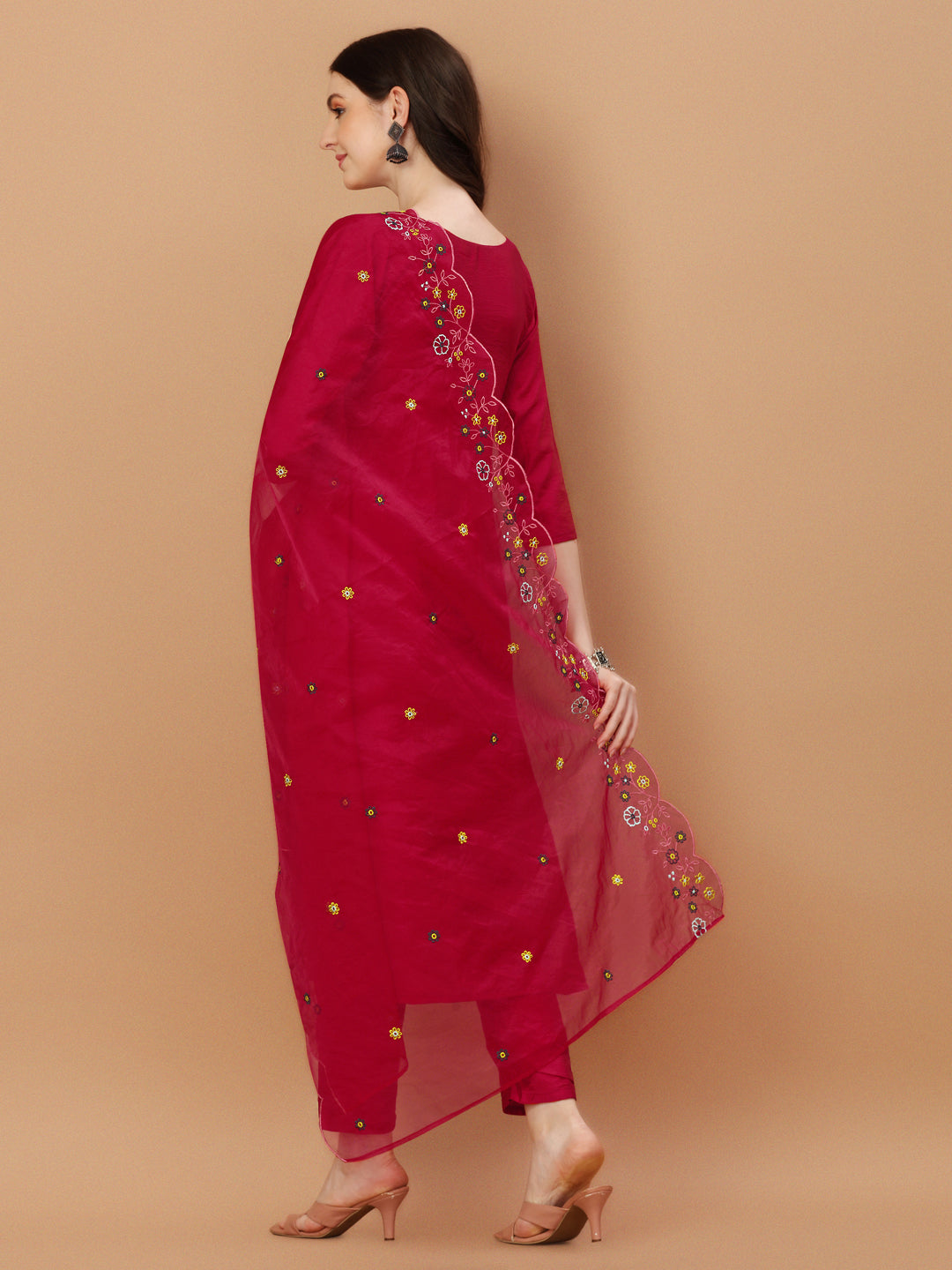 Embroidered Kurta with Pant and Embroidered Dupatta Set