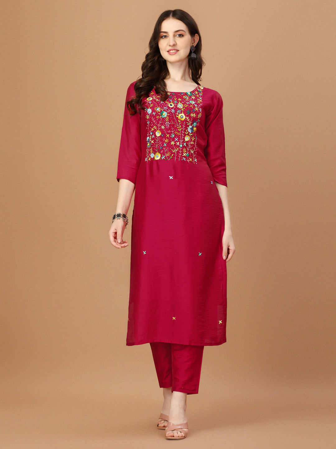 Embroidered Kurta with Pant and Embroidered Dupatta Set