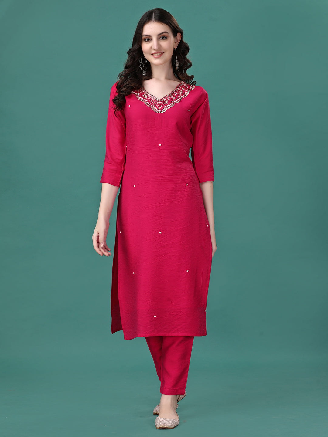 Hand Embroidered Kurta with pant & Dupatta