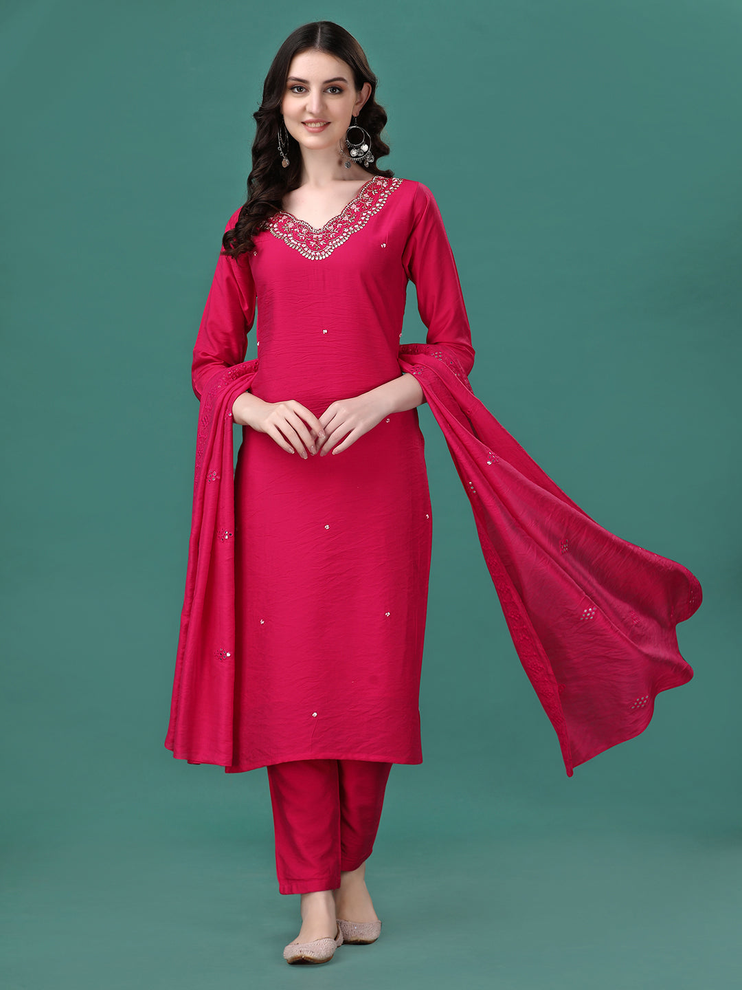 Hand Embroidered Kurta with pant & Dupatta