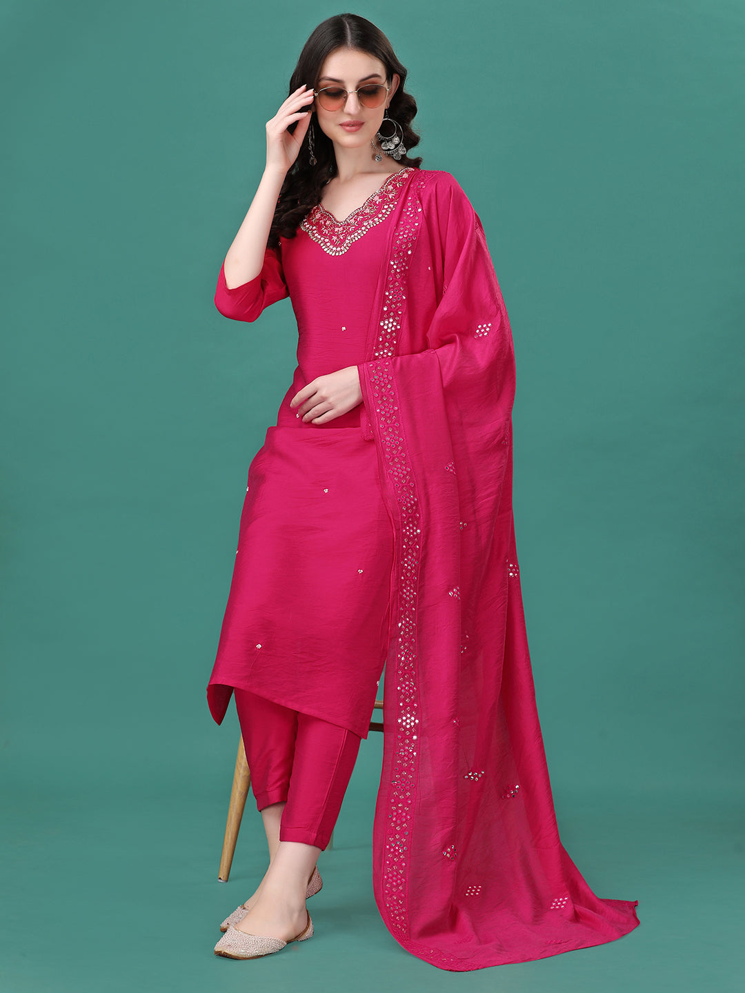 Hand Embroidered Kurta with pant & Dupatta